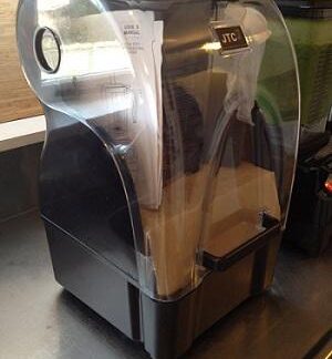 Omnishield sound enclosure box fitted over an Omniblend blender